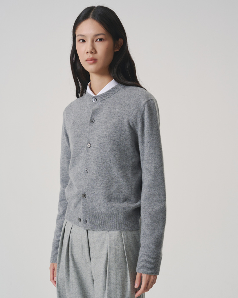 UNISEX] Cashmere Essential Blend Round Neck Cardigan Grey_W