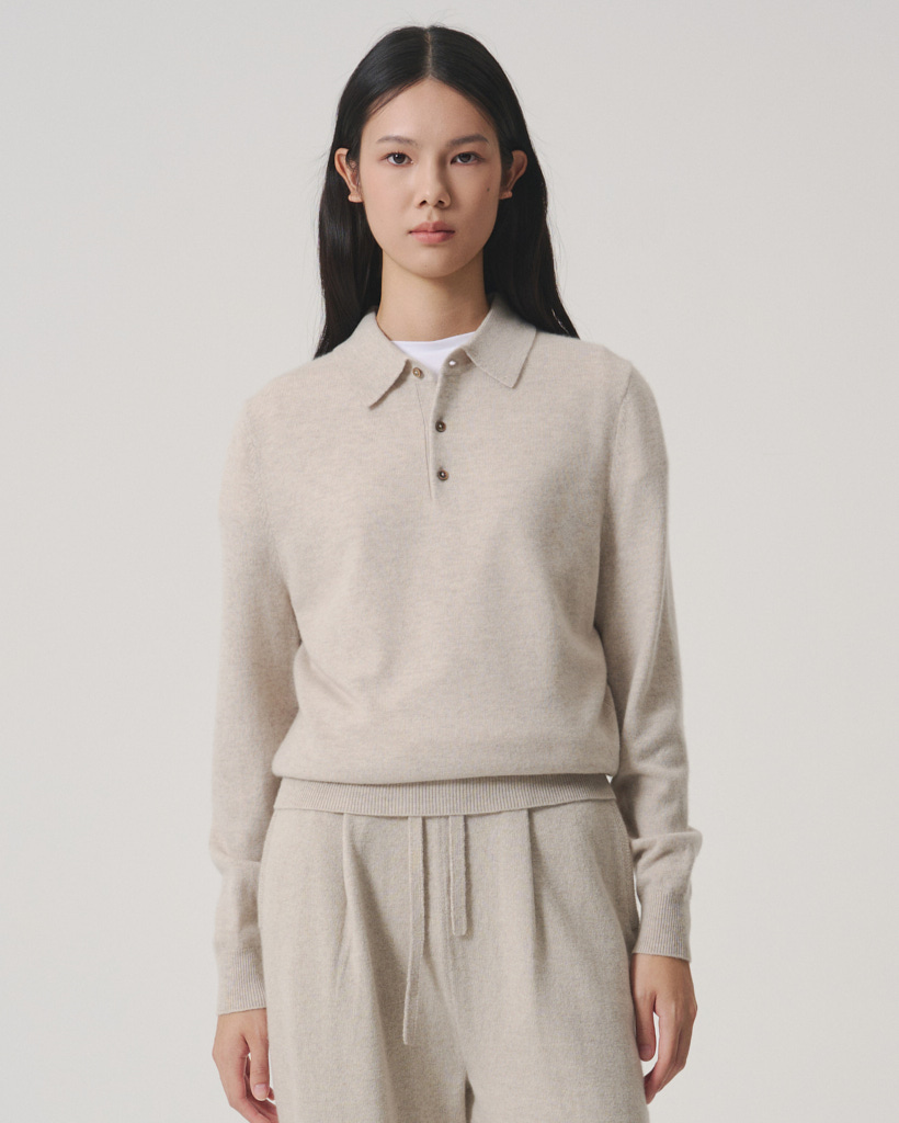 [UNISEX] Cashmere Essential Blend Polo Neck Oatmeal_W