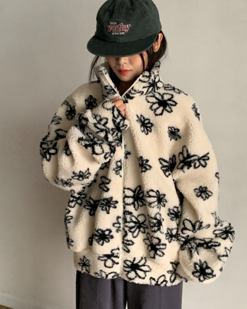 フラワーオーバーサイズフリースパーカー