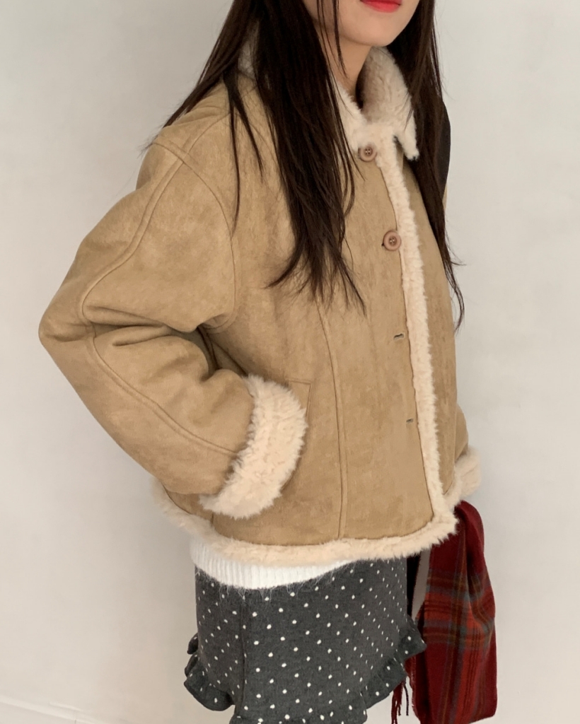 (3 color) フェイクファー裏地 スエード ムートンジャケット アウター