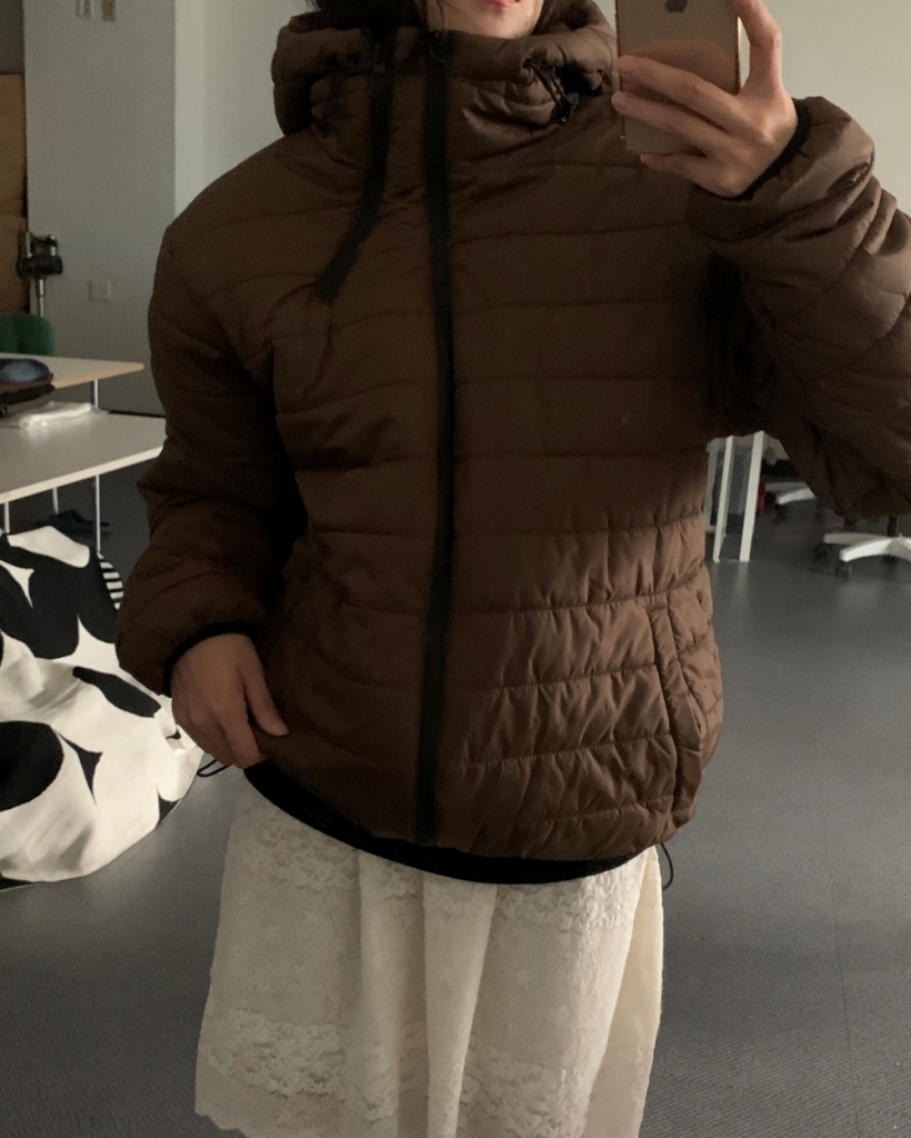 5 color) オーバーサイズ フード付き ライトダウンジャケット