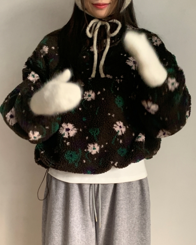 2 color) ボアハーフジップ オーバーサイズ アノラック スウェット