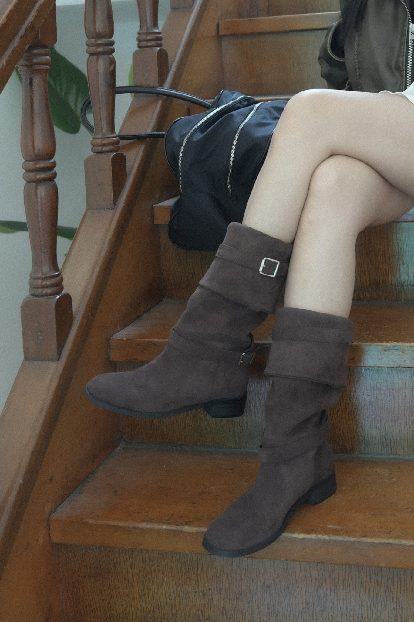 [3CM]2WAYスエードバックルストラップミドルブーツ