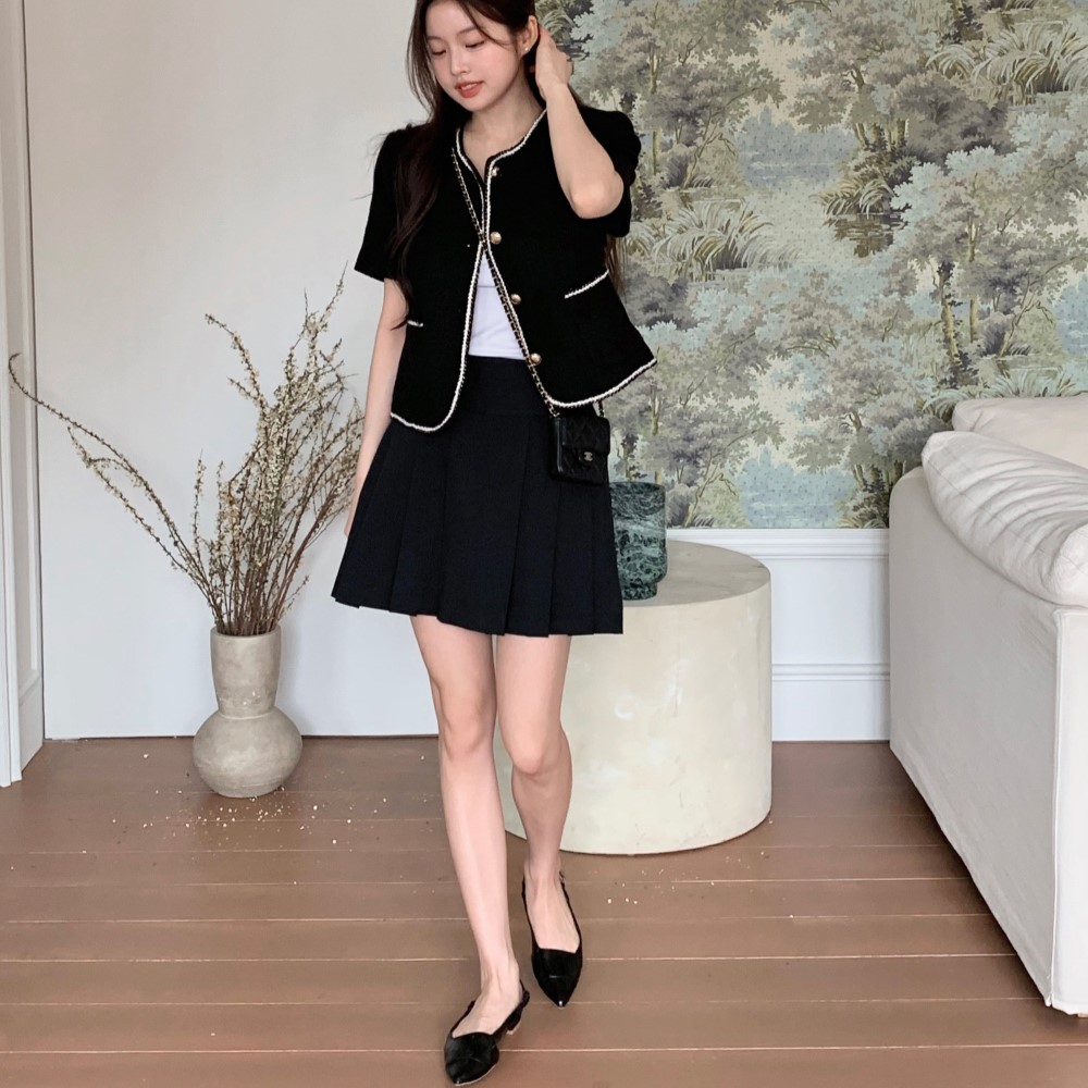 裏地付き] ハイウエストプリーツミニスカート(2color