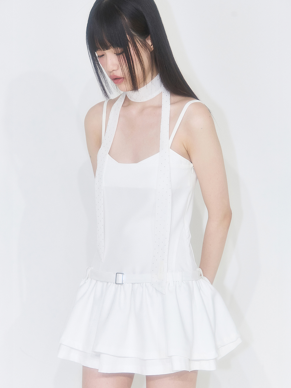 Striped Color Block Ruffle One Piece White | ファッション