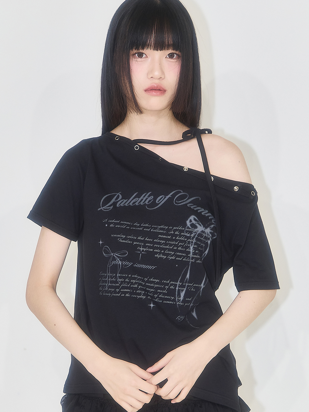 Tシャツ・カットソー ILLIGO Snap One Shoulder Overfit T-Shirt 5BMR0189 Snap One Shoulder Overfit T-Shirt Black | ファッション通販