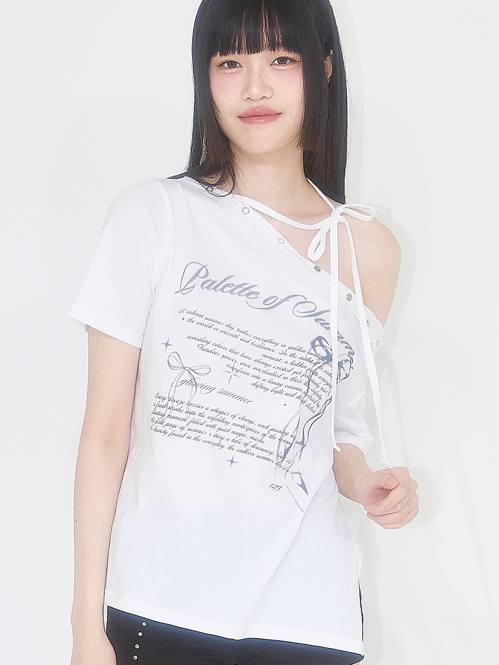 Tシャツ・カットソー [ILLIGO] Snap One shoulder OverFit T-shirt Snap One Shoulder Overfit T-Shirt White | ファッション通販