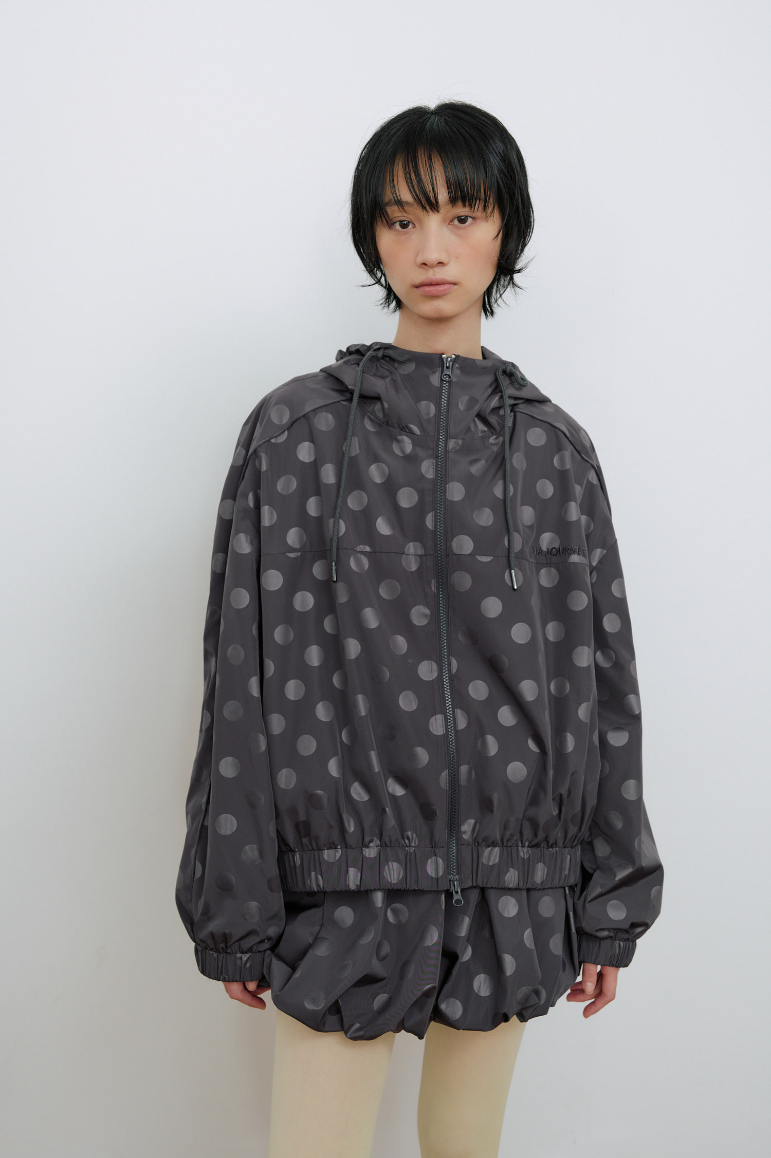 【OHESHIO】 dot frill hooded windbreaker jumper 送料関税込み ◇OHESHIO◇ dot frill hooded windbreaker jumper navy