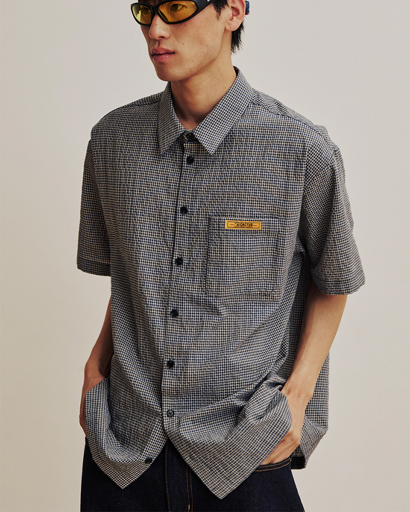 Mini Label Check Half Shirt - Blue