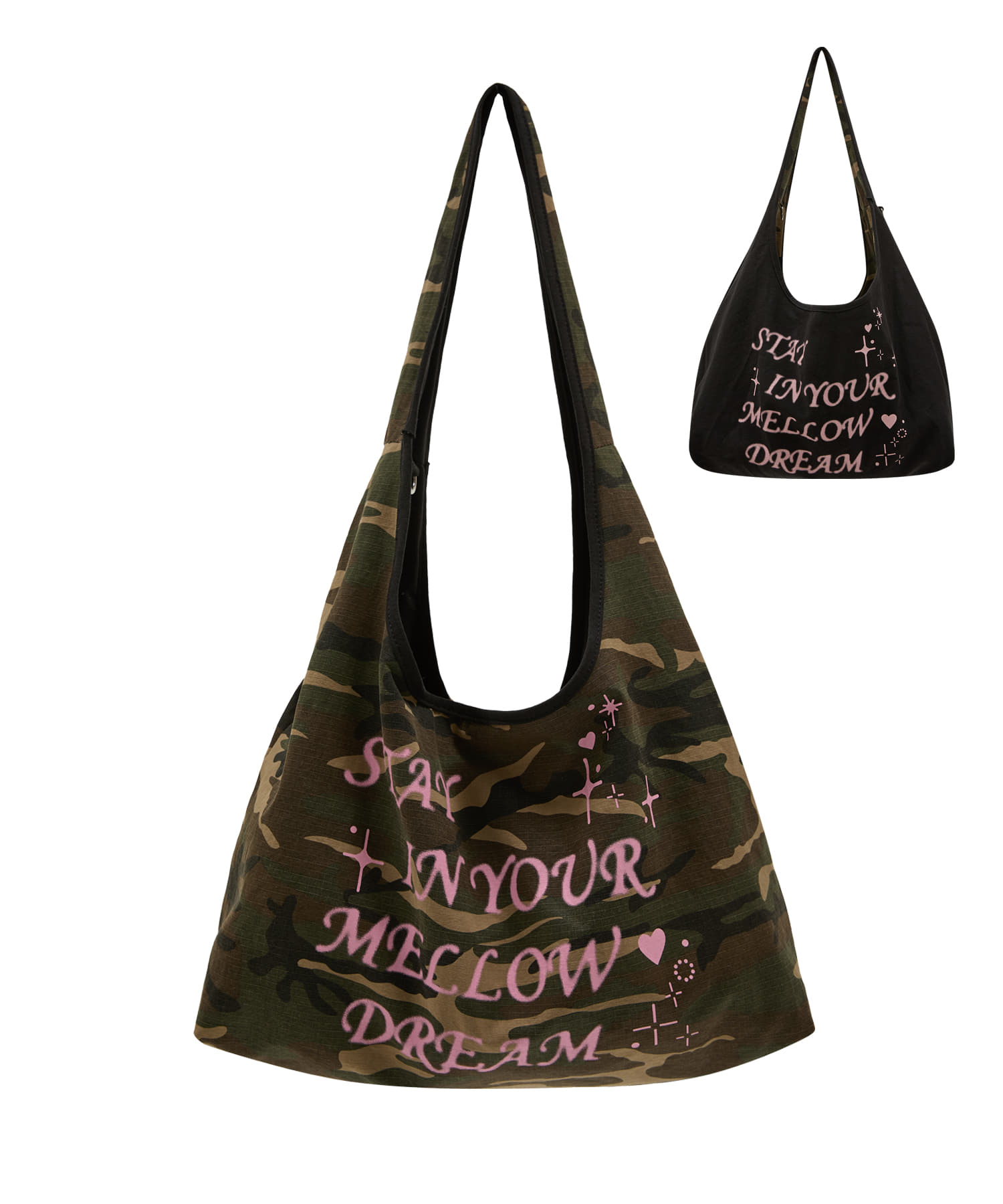 MELLOW DREAM Camo Reversible Shoulder Bag BLACK