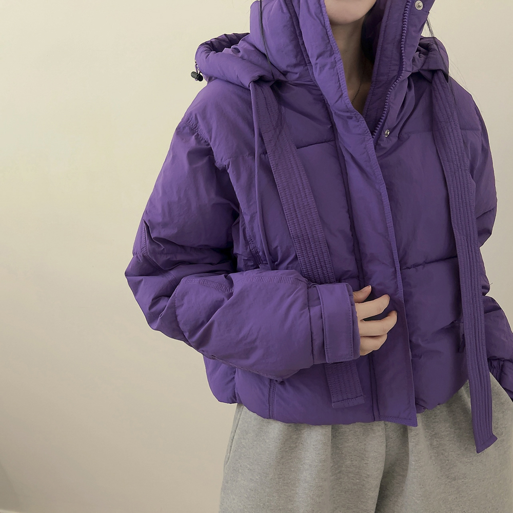 暖かいハイネックフード付きショートダウンジャケット | ファッション