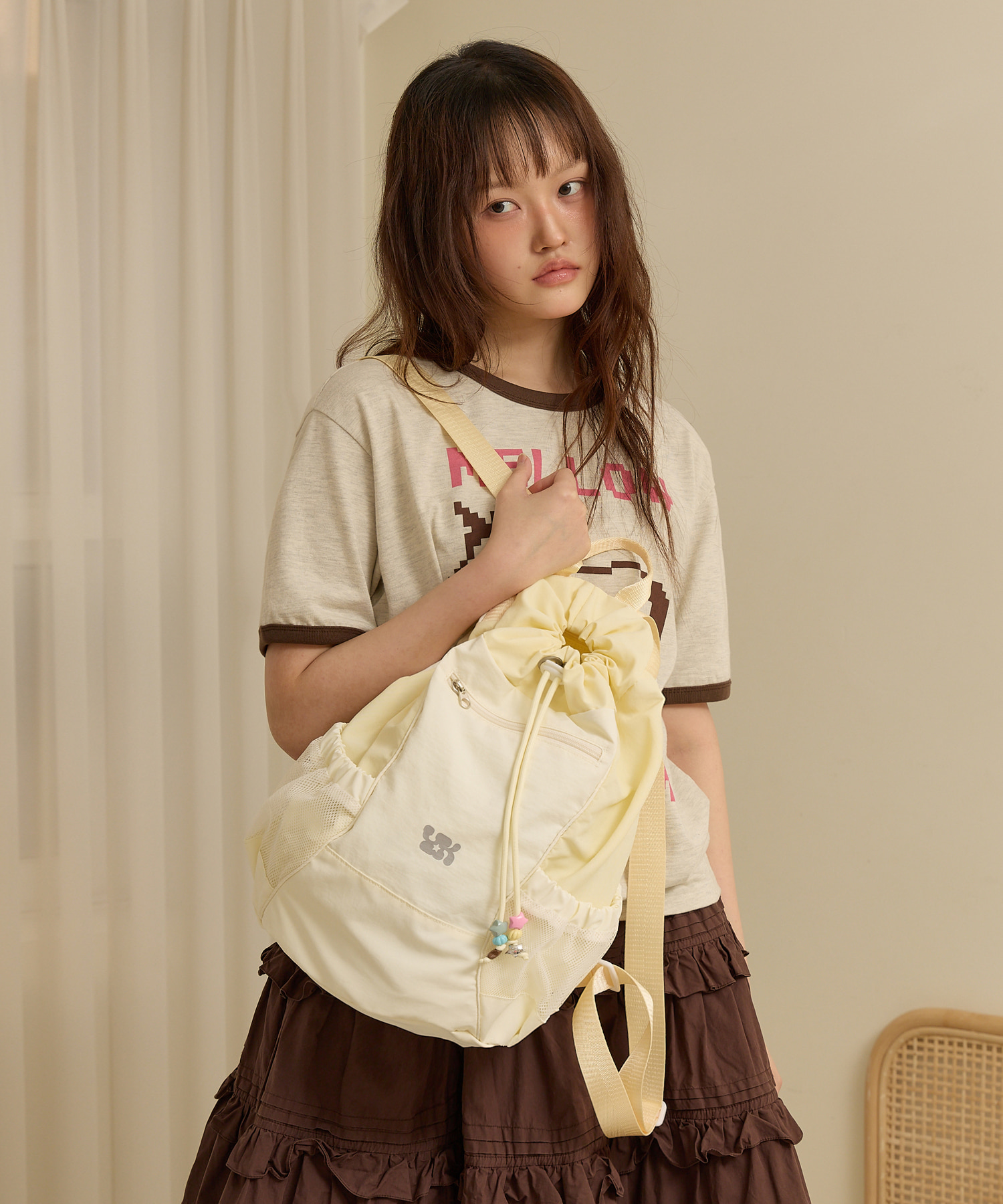 Beads Nylon String Backpack LIGHT YELLOW