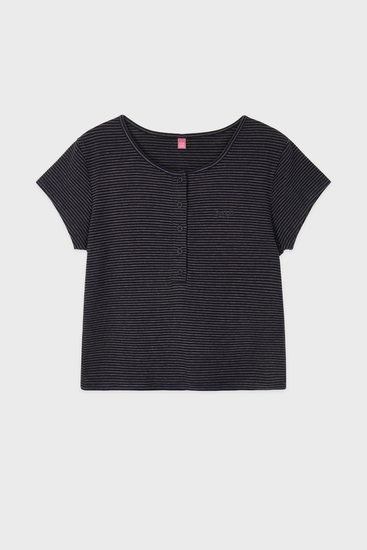 SN Henley Neck Stripe Cap Sleeved T-shirt (Navy)