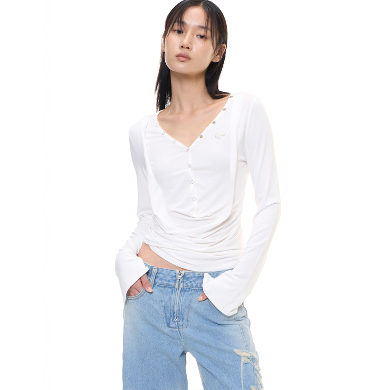 DRAPED HENLEY TOP (WHITE)