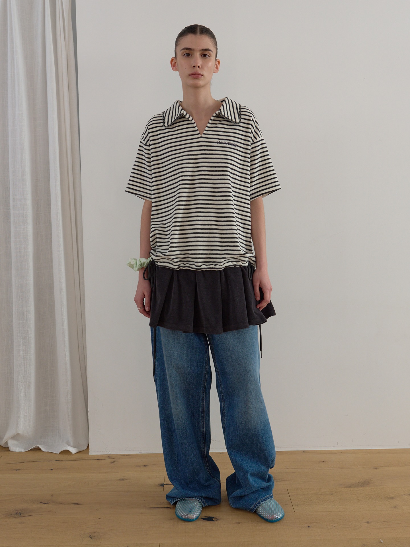 TERRY PLEATS MINI DRESS_CHARCOAL