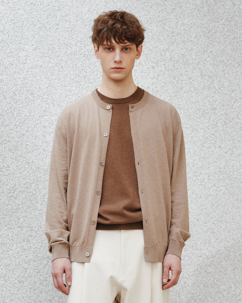 [UNISEX] Cotton Summer Essential Round Neck Cardigan Brown