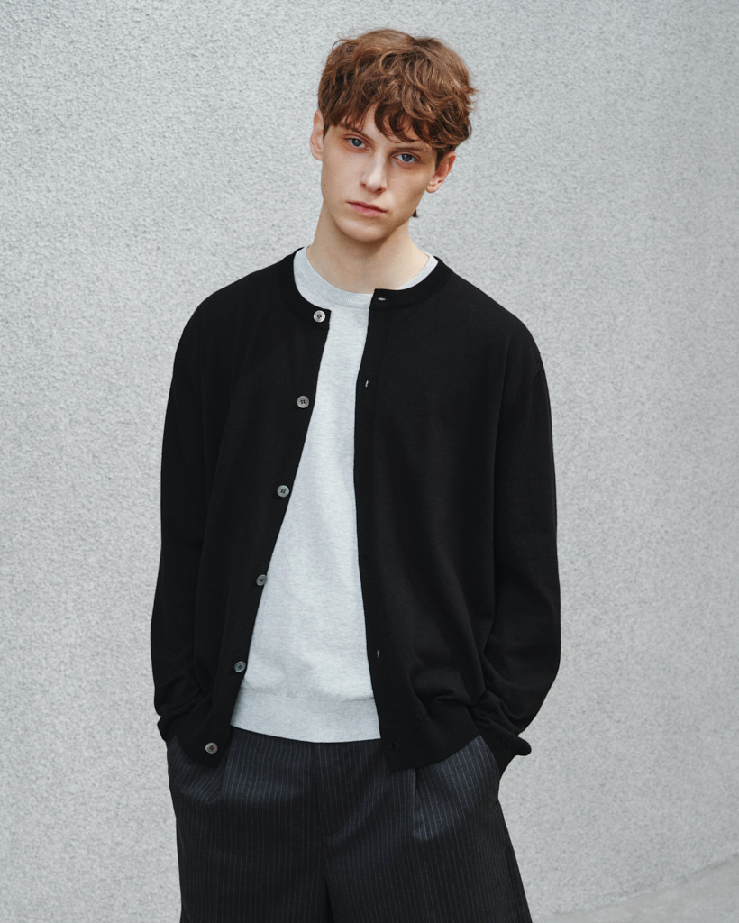 [UNISEX] Cotton Summer Essential Round Neck Cardigan Black