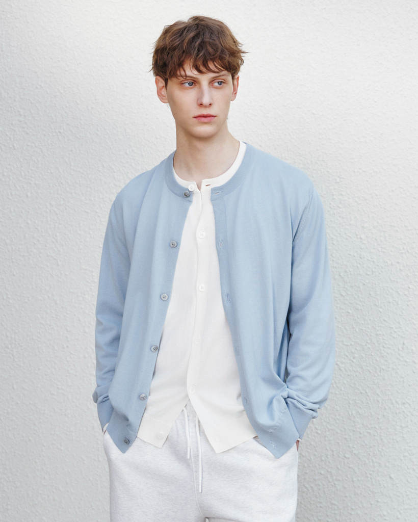 [UNISEX] Cotton Summer Essential Round Neck Cardigan Sky Blue