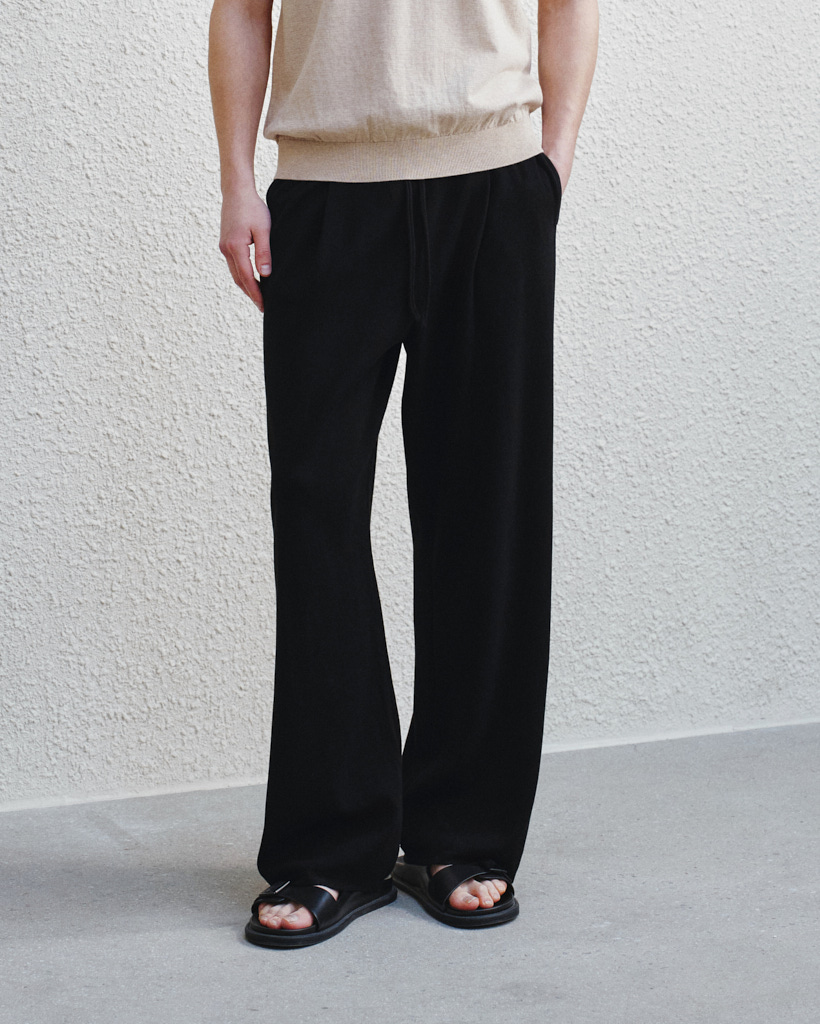 [UNISEX] Cotton Summer Essential Drawstring Pants Black