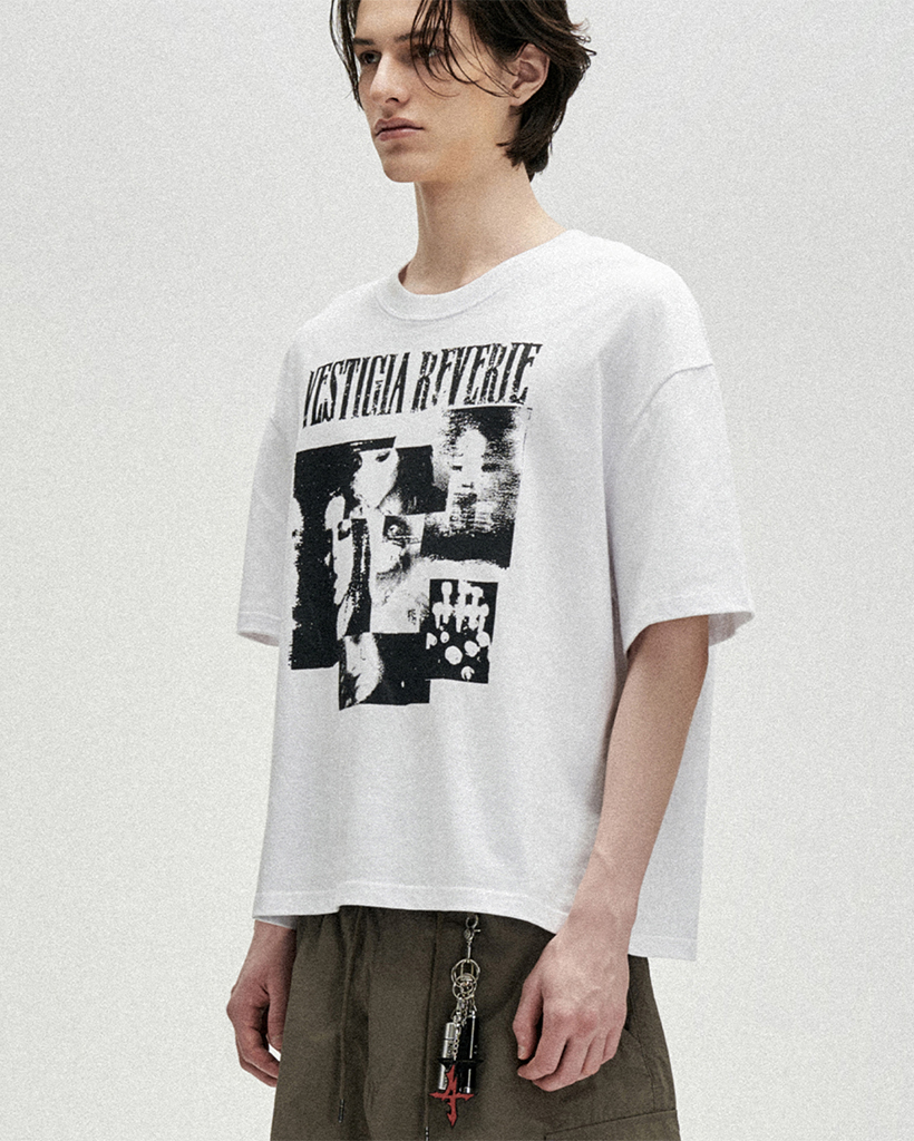 Fragmented Self Loose Cropped T-Shirts - White