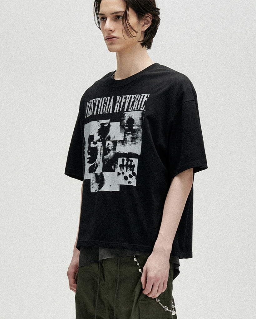 Fragmented Self Loose Cropped T-Shirts - Black