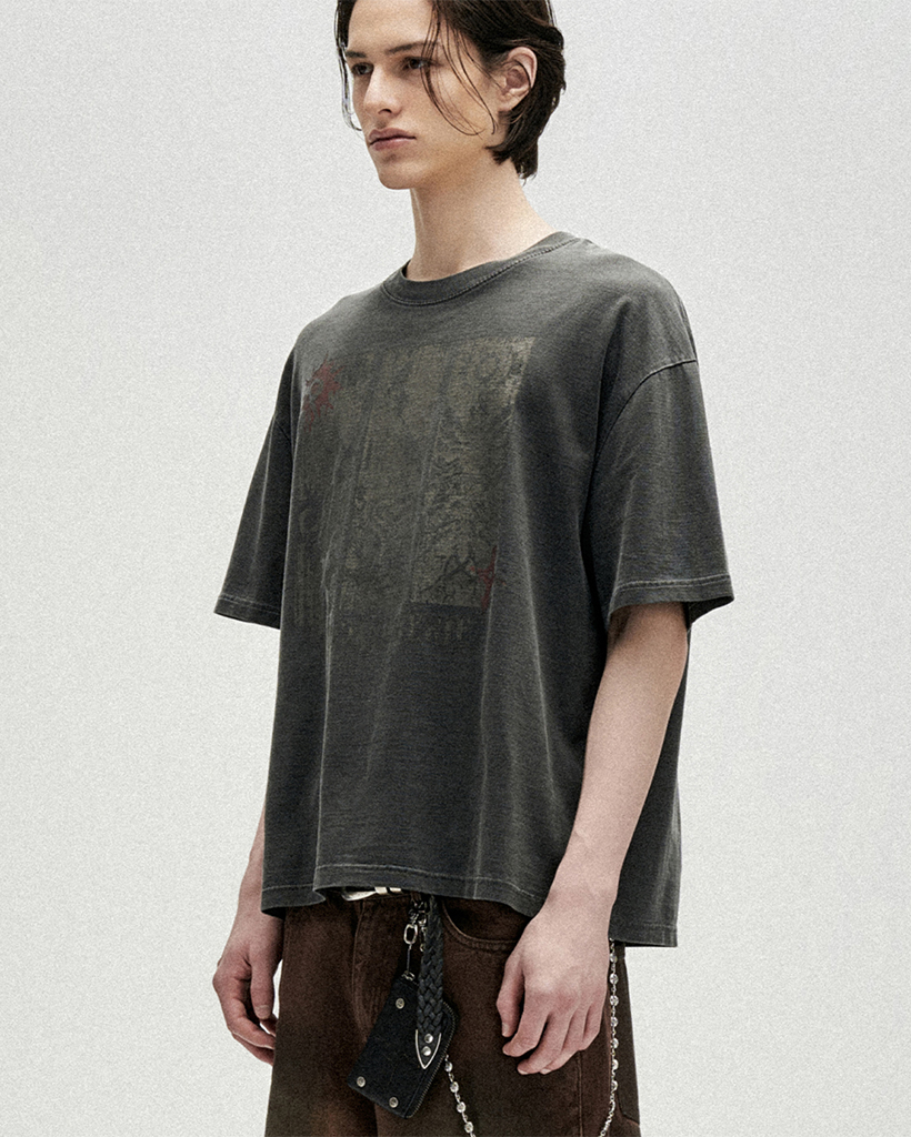 Ignited Angel Pigment Loose Cropped T-Shirts - Charcoal