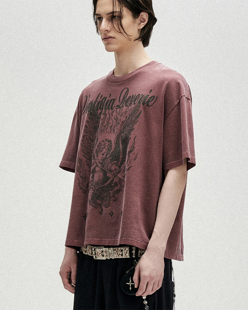 Ignited Angel Pigment Loose Cropped T-Shirts - Red