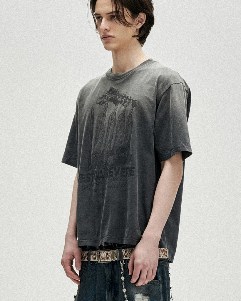 4 Effigy Bleach Washed T-Shirts - Charcoal
