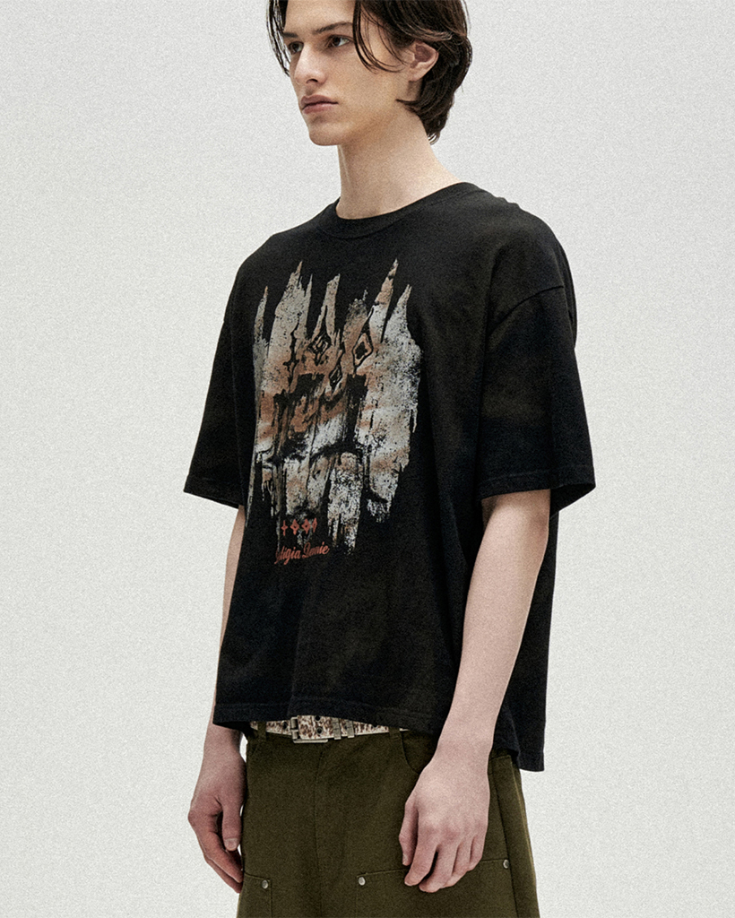 Candle Residue Oil Washed Loose Cropped T-Shirts - Black