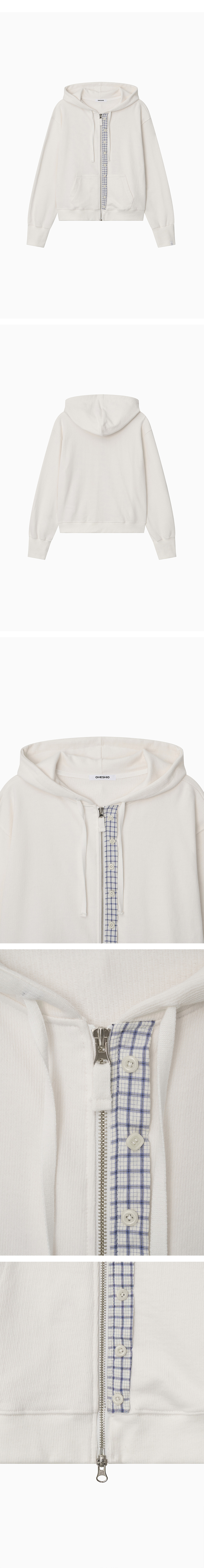 CHECK BUTTON DETAIL HOODED ZIP-UP, WHITE | ファッション通販サイト NUGU