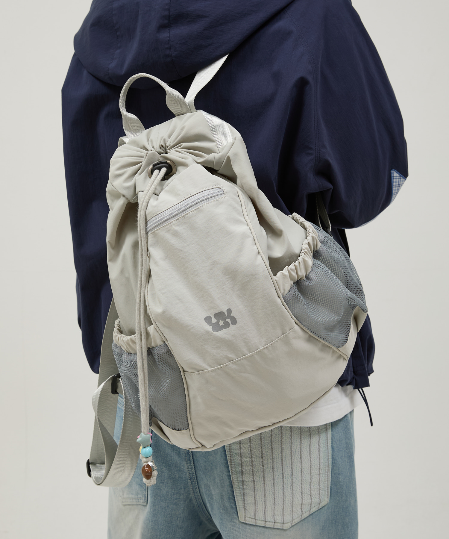 Beads Nylon String Backpack GREY