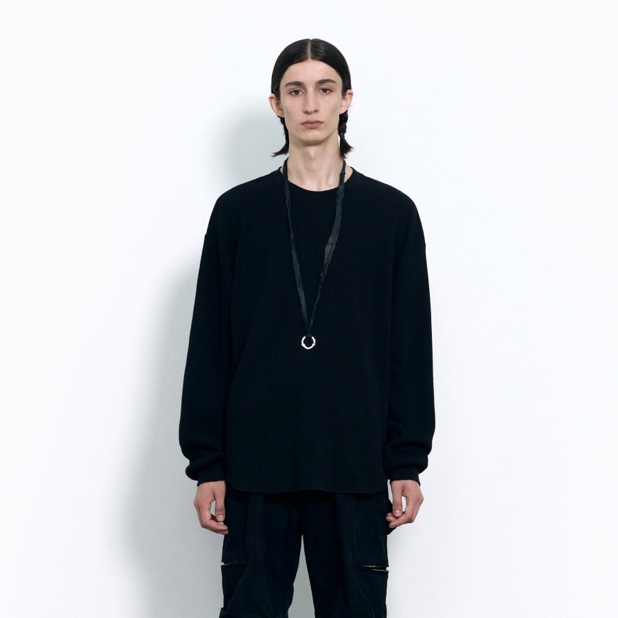 トップス black09271224 MEN] Waffle Grunge Long Sleeve WASHED BLACK | ファッション通販