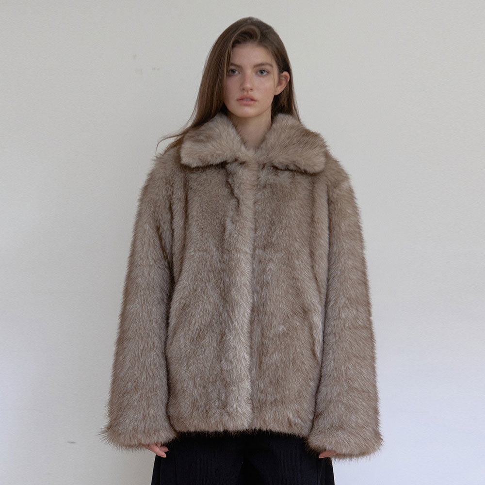 FOX MIDI FUR JACKET (BEIGE)