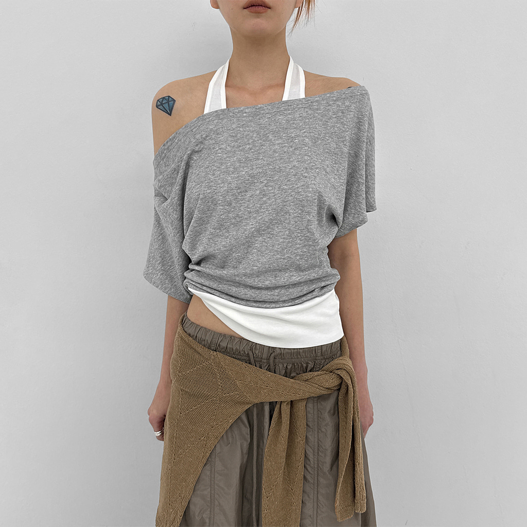 ペップファン レイヤード ホルター オフショルダー 半袖Tシャツ