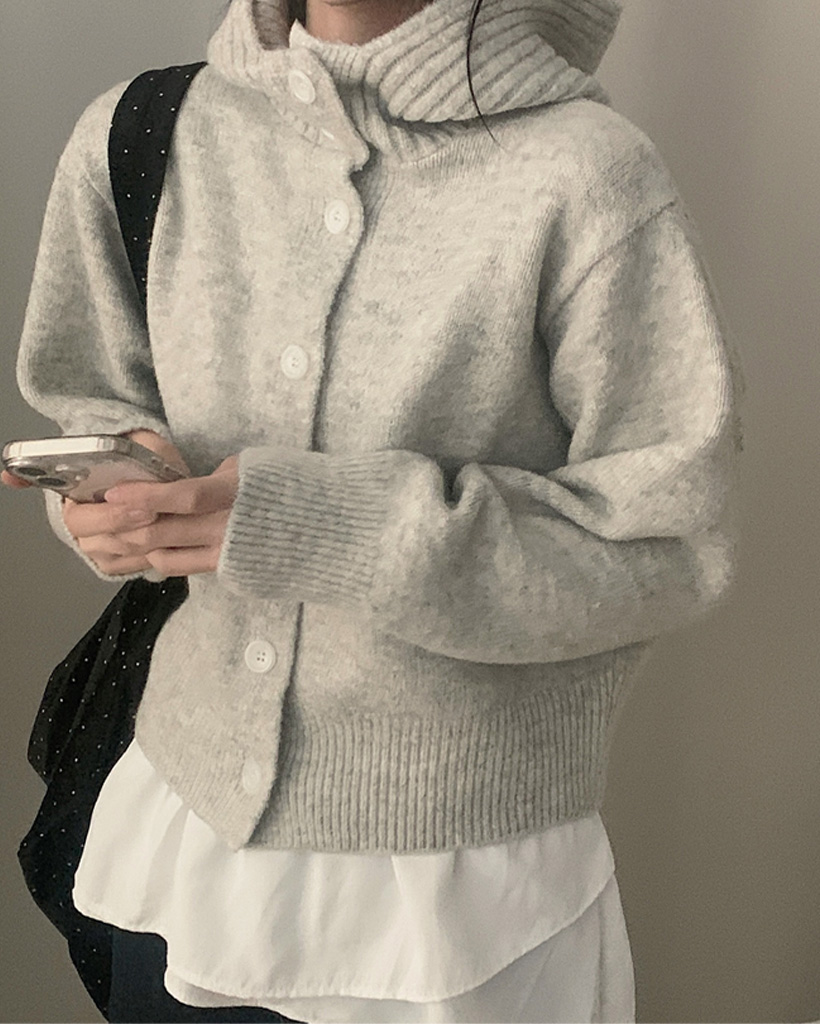 Nike フード付きロングニットカーディガン　 XS グレー ニット パーカー カーディガン ジップアップ フード付き 無地