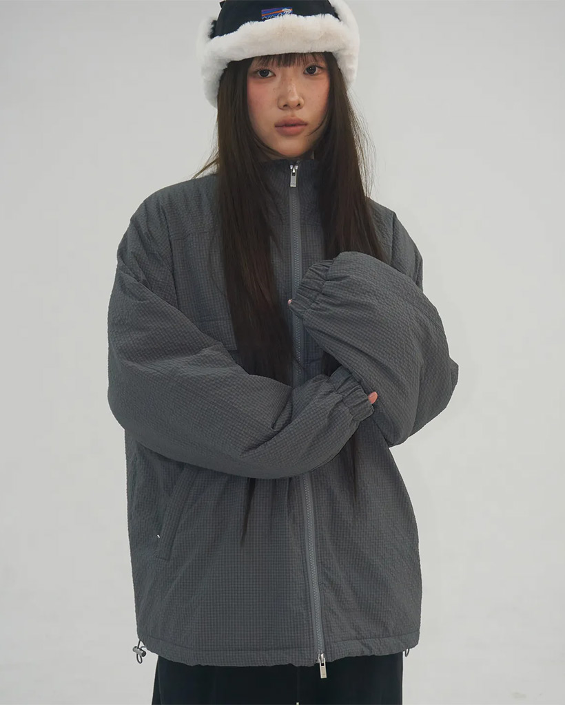 Minimal Half Incisor Overfit Winter Blouson Bomber Zip-Up Jumper [Charcoal]