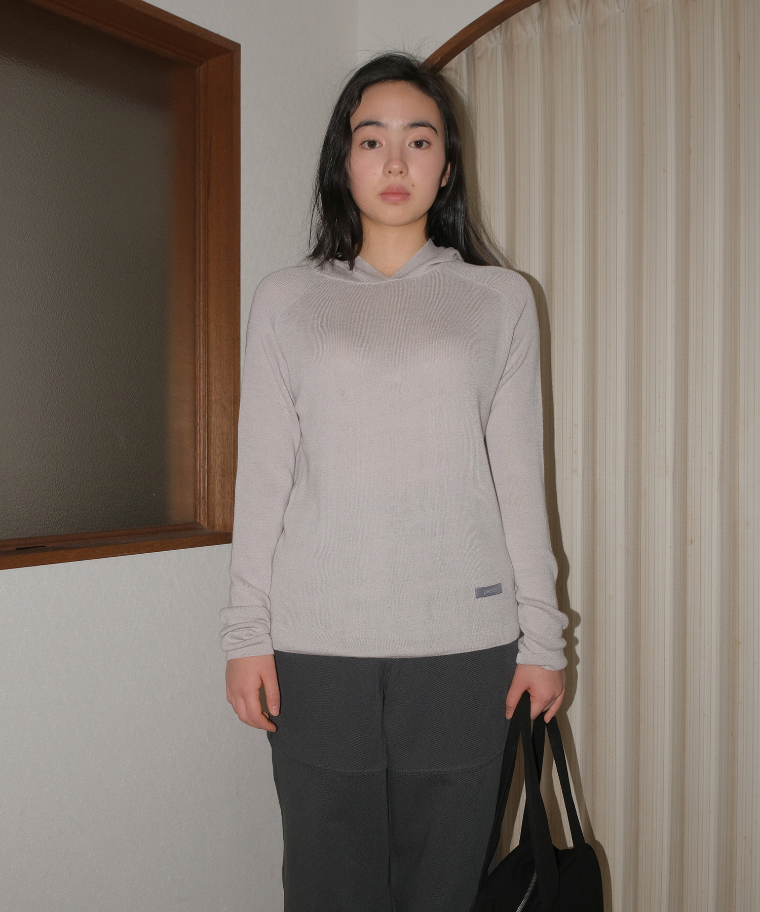 HOODIE KNIT TOP FOG