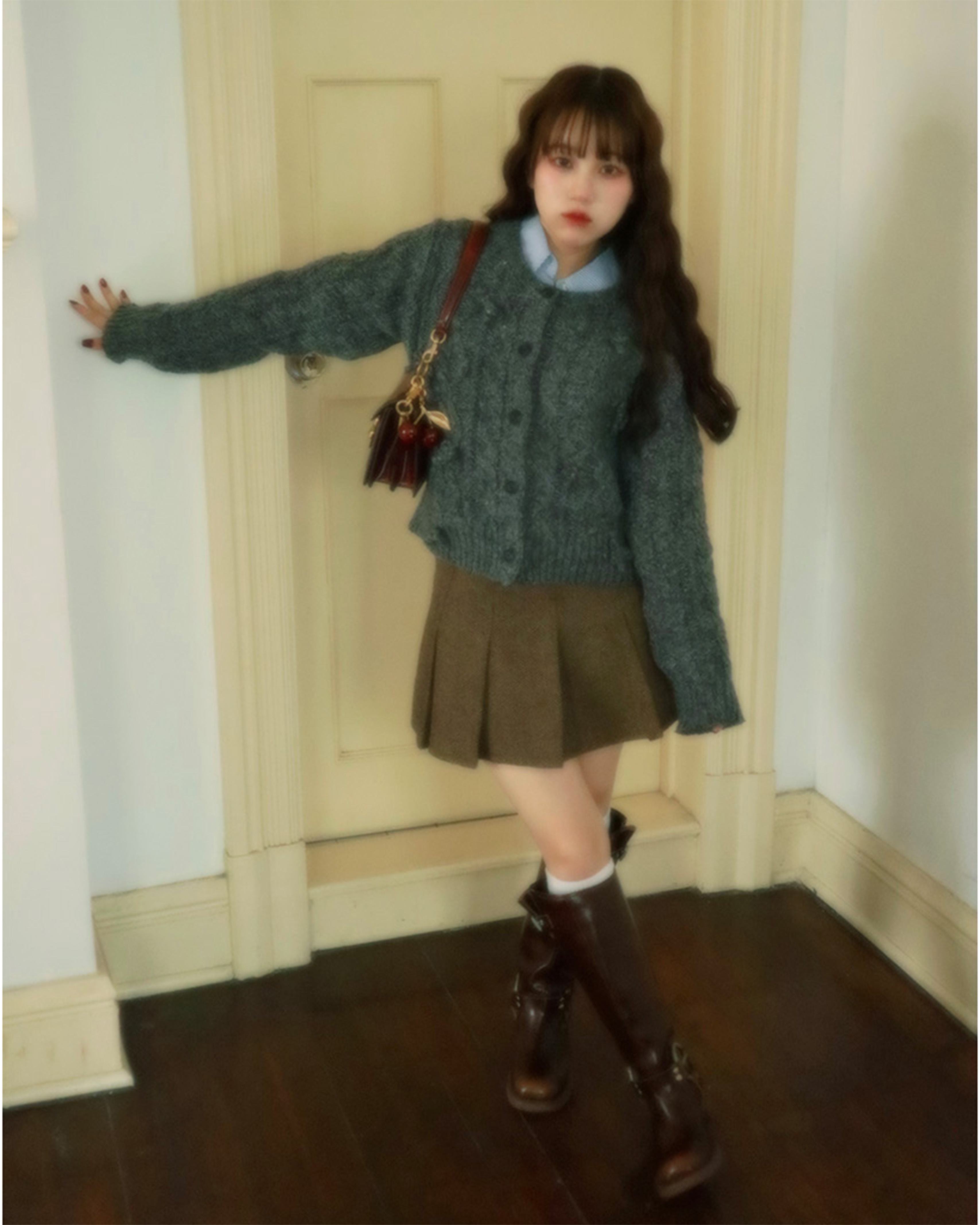 7回再販](ORIGINAL) プリーツヘリンボーンウールミニスカート