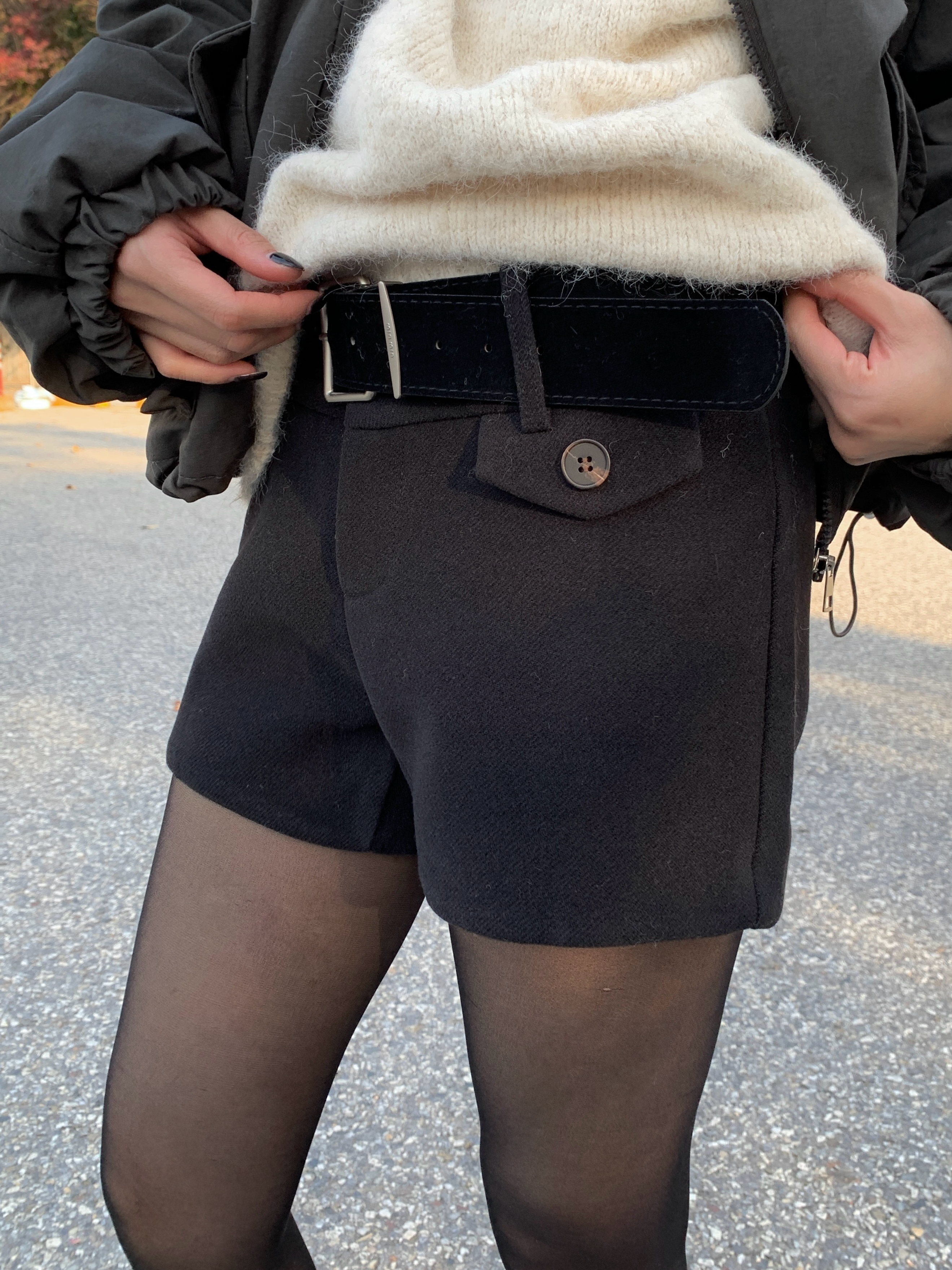ウールライクベルトショートパンツ
