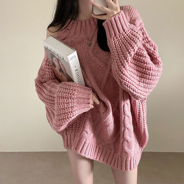 肩スリットツイスト長袖ニットミニワンピース(秋の新商品