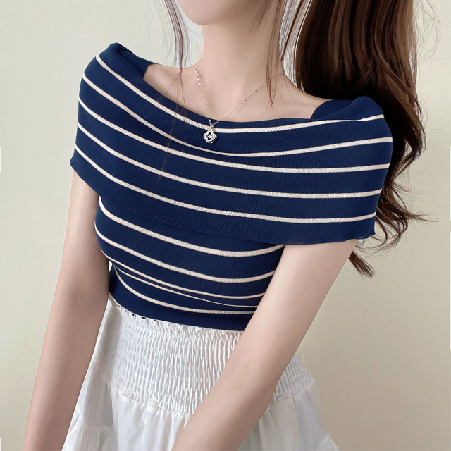 ストライプ ニット 半袖 ボーダー半袖ニット | ファッション通販サイト NUGU