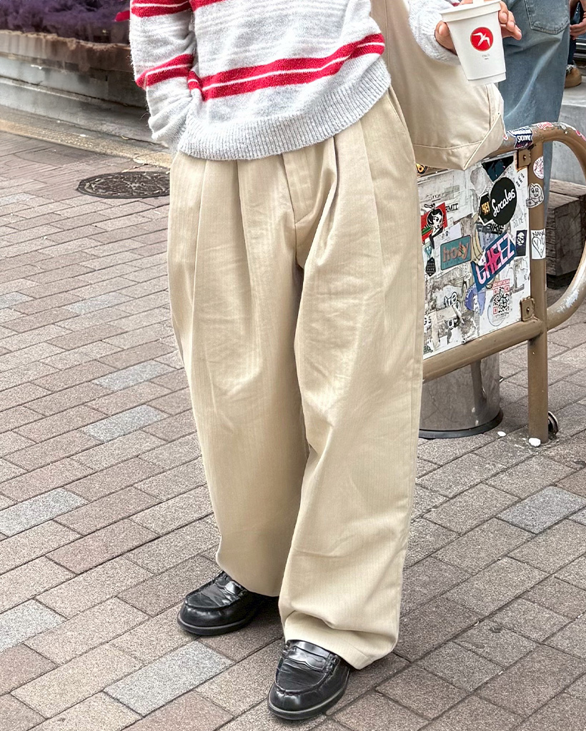 ヘリンボーンピンタックワイドパンツ | ファッション通販サイト NUGU