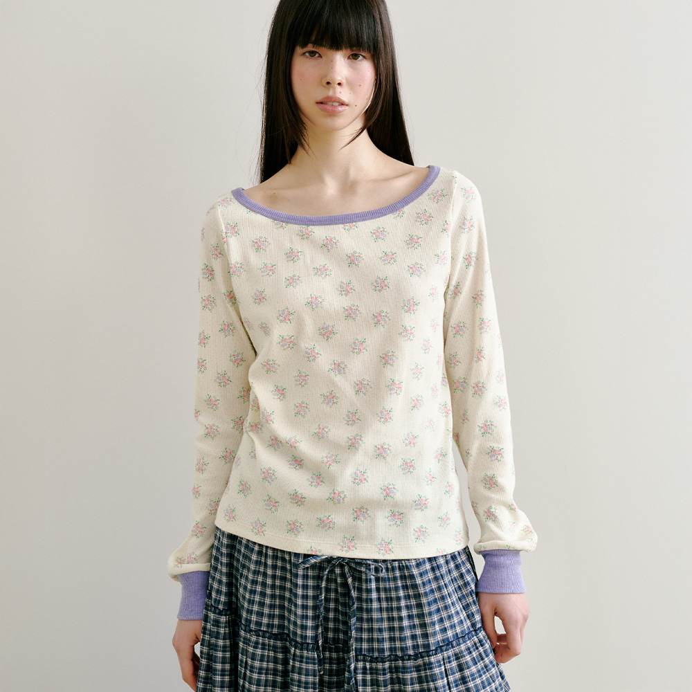 Bouquet Boatneck Tee, Cream