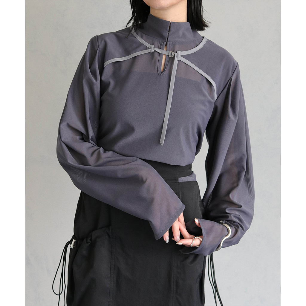 メッシュレイヤードケープブラウス (988-64203) | ファッション通販