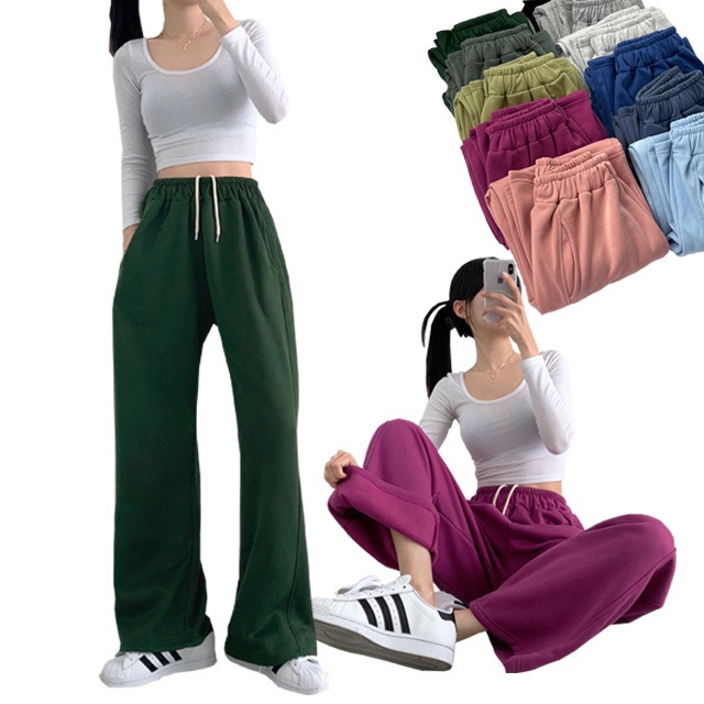 [11colors/裏起毛]ビビッドカラーロングワイドゴムトレーニングパンツ