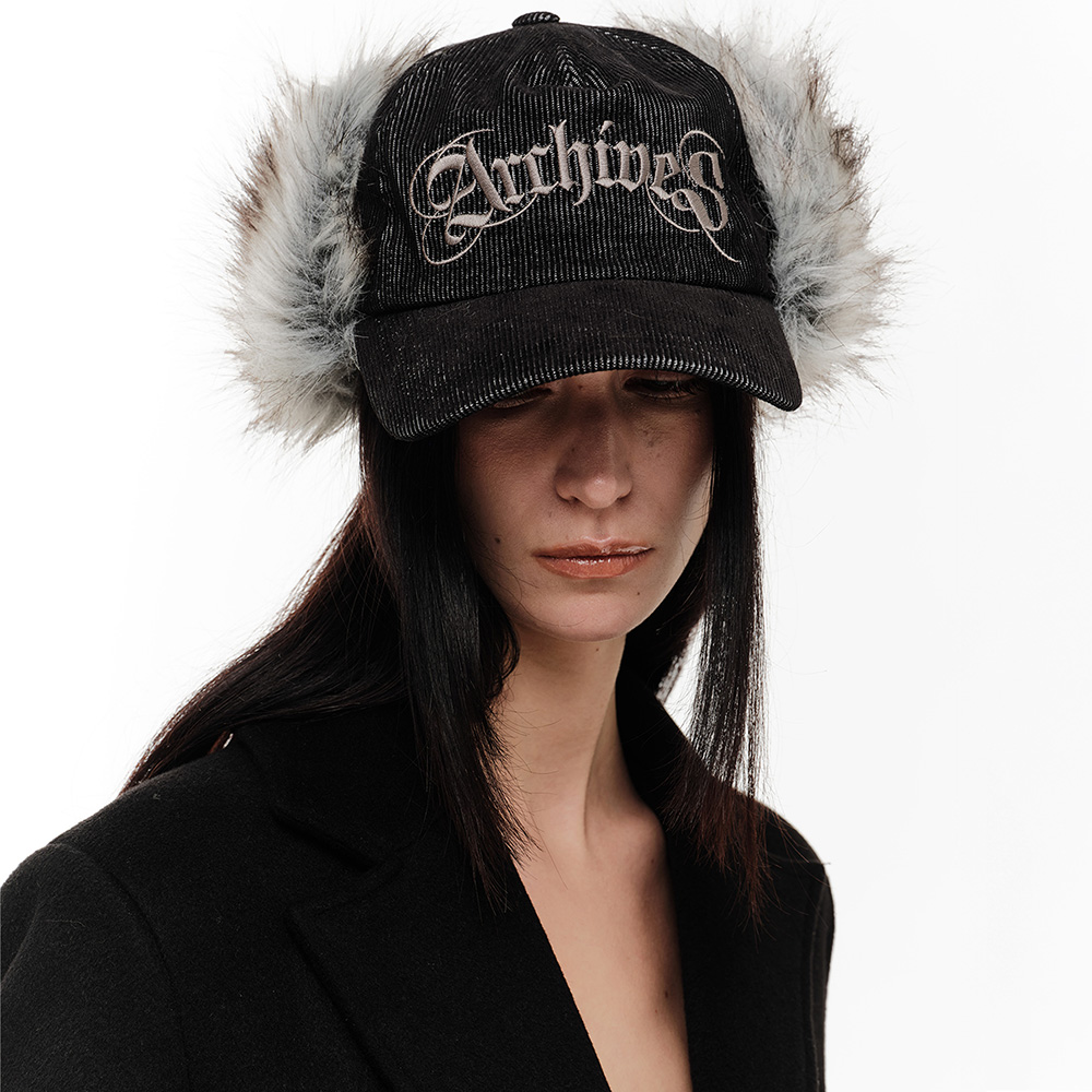 ARCHIVES CORDUROY FUR EARFLAP CAP (BLACK)
