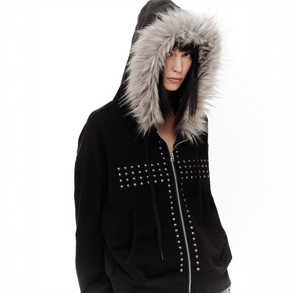 CRUCIA FUR HOODIE ZIP UP (BLACK)