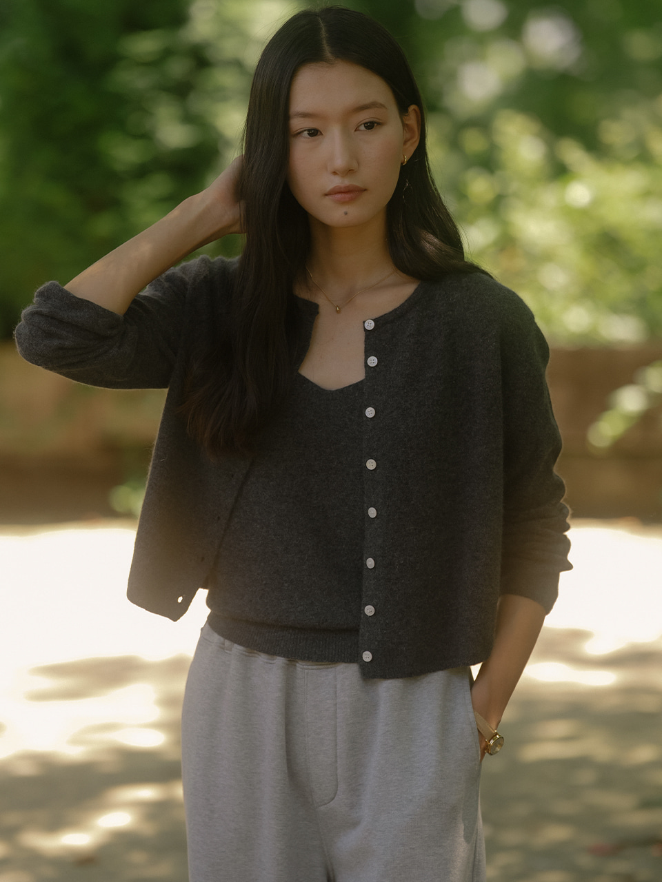 3-Way sleeveless cardigan set TIFA03CD05_Charcoal