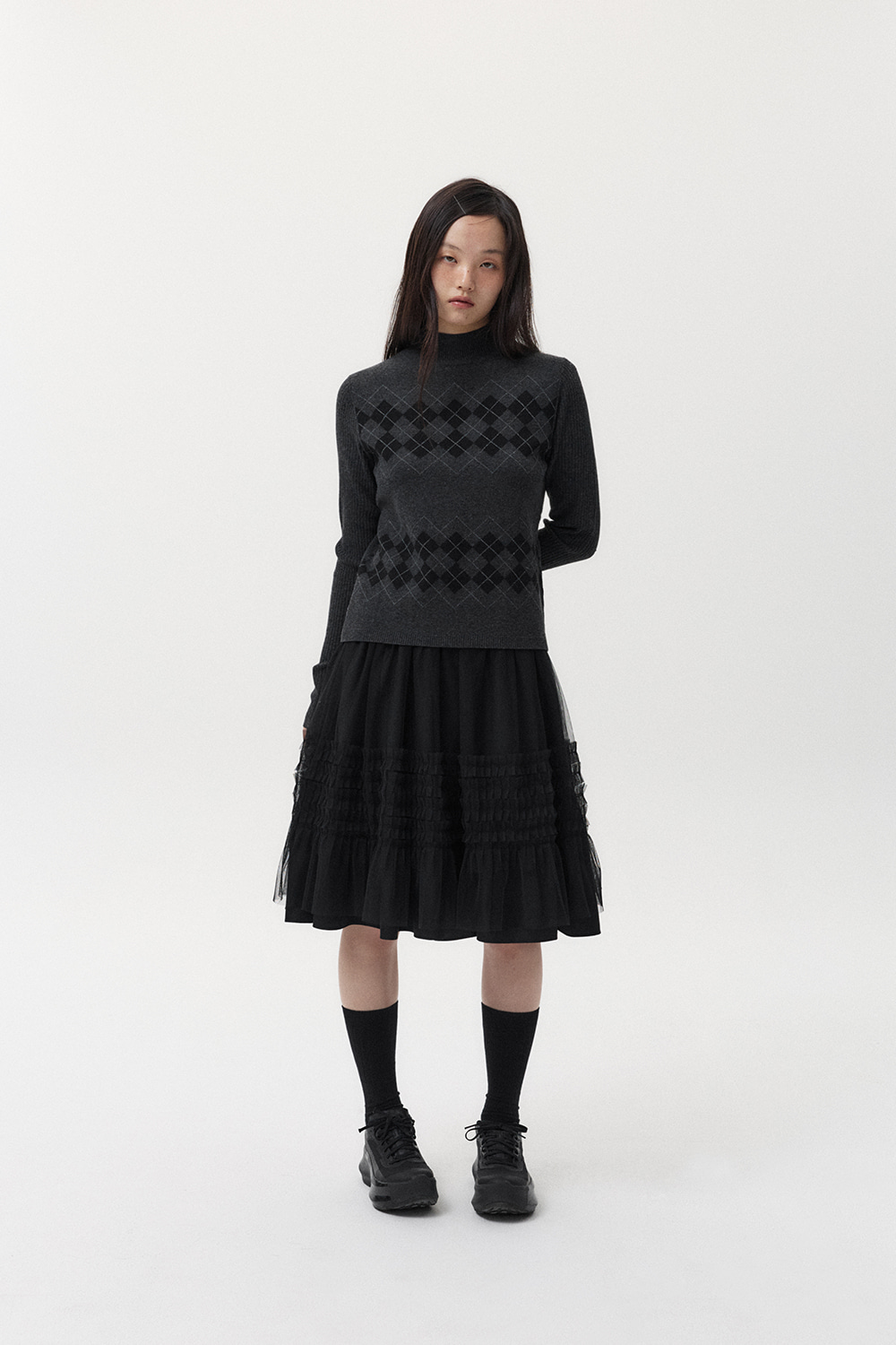 LAYERED SHEER FRILL SKIRT, BLACK