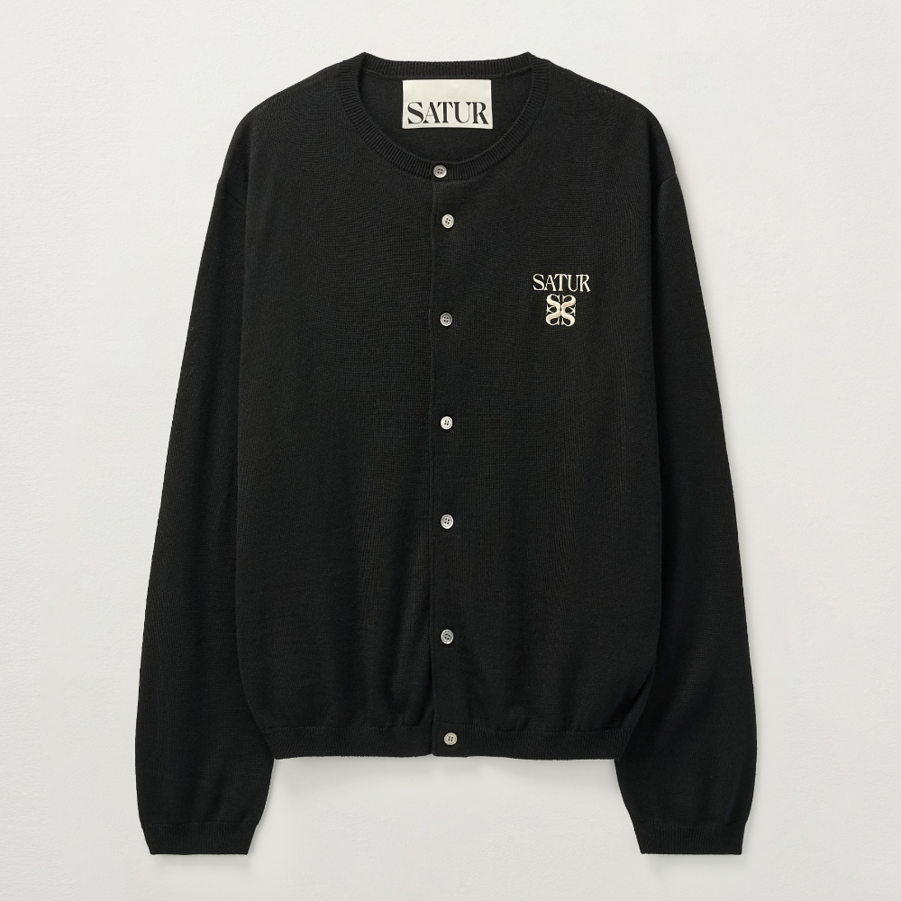 SATUR Basic Crew Neck Fine Cardigan ブラック Basic Crew Neck Fine Cardigan - Black | ファッション通販サイト NUGU